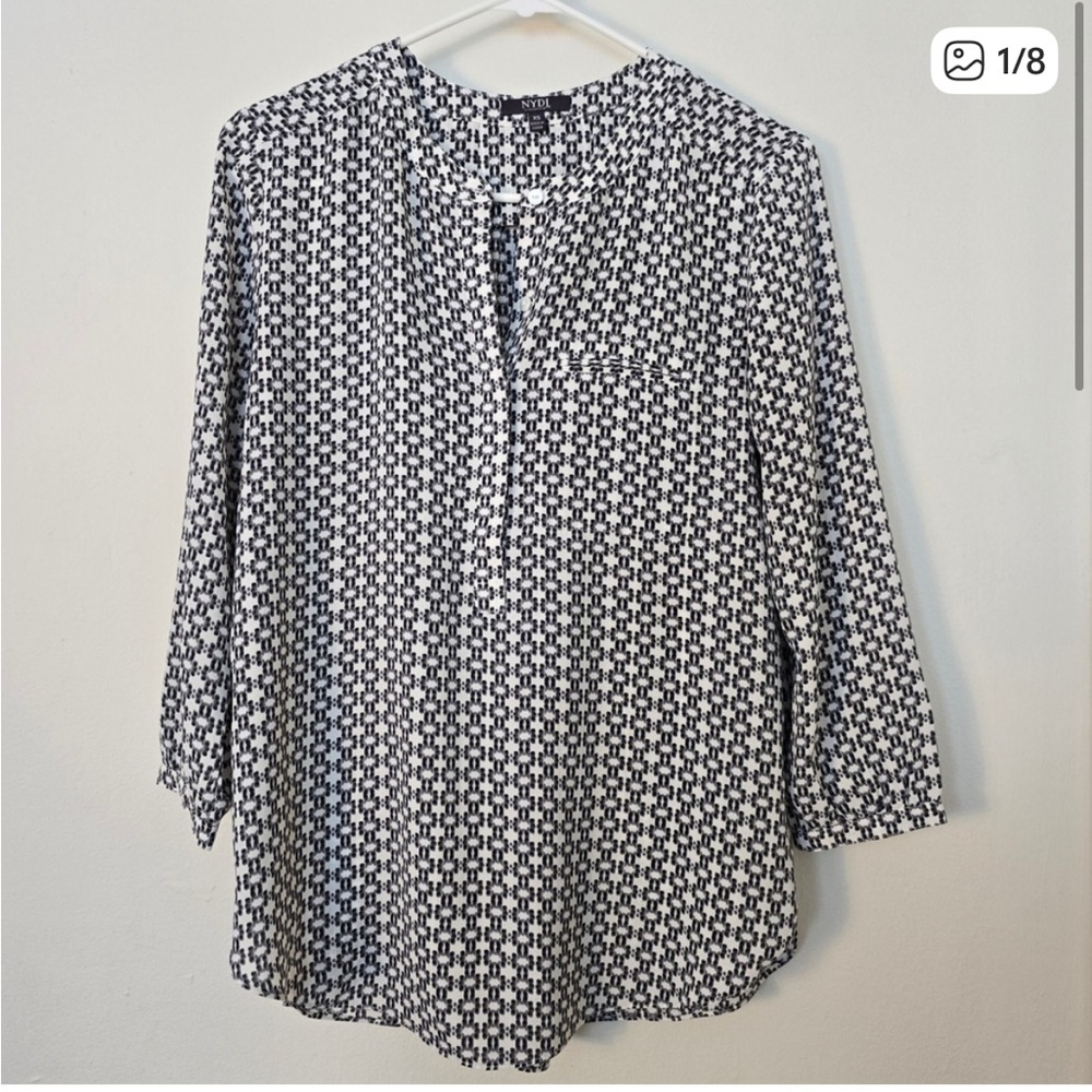 NYDJ Black and White Geometric Blouse